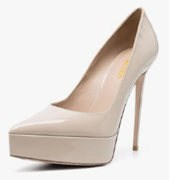 Pazzion Beige Pointy Toe Platform Pumps Slip On Super High Heels Stilettos Shoes - Picture 1 of 8